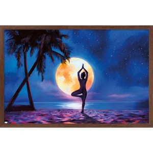 Trends International PD Moreno - Fine Art - Yoga Moonlight Beach Framed Wall Poster Prints - 1 of 4