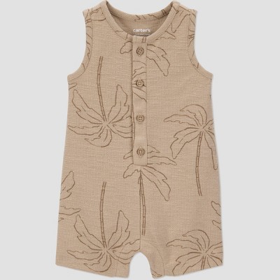 Carter's Just One You® Baby Boys' Solid Textured Palm Romper - Brown 12M: Sleeveless Henley, Botanical Pattern