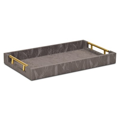 Cheung's Ausel Crinkled Gloss Pattern Tray with Gold Handles - Dark Gray