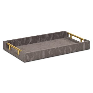 Cheung's Ausel Crinkled Gloss Pattern Tray with Gold Handles - Dark Gray - 1 of 4