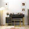 49"W Mirrored Vanity Table Set with Cushioned Stool, Makeup Vanity Desk Dressing Table Versatile Desk with 4 Drawers, Black/White-ModernLuxe - 2 of 4