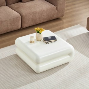 31.5" Modern Fiberglass Square Coffee Table with Unique Stacked Shape, Contemporary End Table for Living Room or Apartment-Panipeachy - 1 of 4