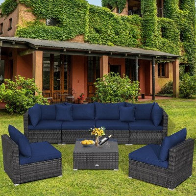 Tangkula 7PCS Patio Rattan Sectional Sofa Set Outdoor Furniture Set w/ Cushions