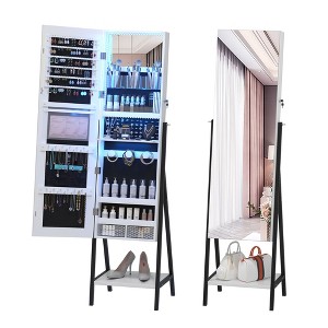 Fredees 47.2" LED Jewelry Cabinet Armoire, Standing Full-Length Mirror with Jewelry Storage & Organizer, Lockable - 1 of 4