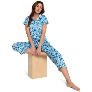 Casual Nights Women's Rayon Printed Short Sleeve Capri Pajama Set - 1 of 4