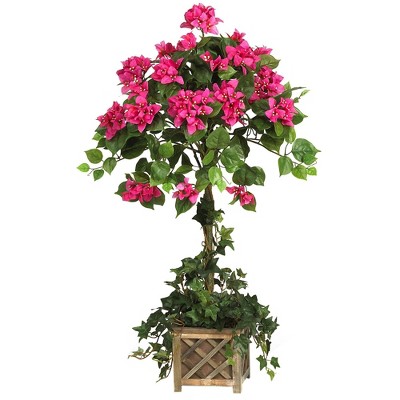 34" x 22" Artificial Bougainvillea Topiary with Pink Flowers in Wood Box - Nearly Natural