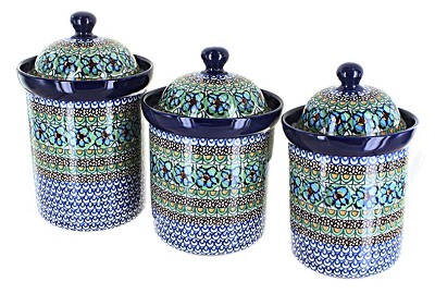 Blue Rose Polish Pottery 1300S Ceramika Artystyczna Canister Set