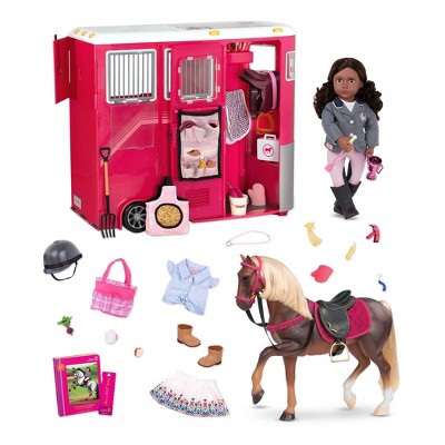 Our Generation Rashida with Horse & Trailer Accessory Set Posable 18" Doll Equestrian Bundle