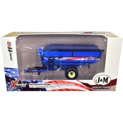 J&M 1112 X-Tended Reach Grain Cart with Single Wheels Blue with American Flag Decal "Patriotic Farmer" Edition 1/64 Diecast Model by SpecCast