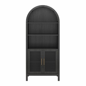 RealRooms Anaya Tall Arched Storage Cabinet with Faux Rattan Doors, Shadow Oak - 1 of 4