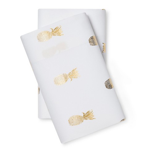 King Microfiber Pillowcase Set Gold Foil Pineapple Room