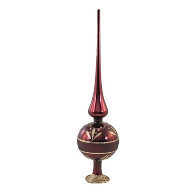 Inge Glas 13.0" Dark Red Flower Border Finial Tree Topper Christmas  -  Tree Toppers