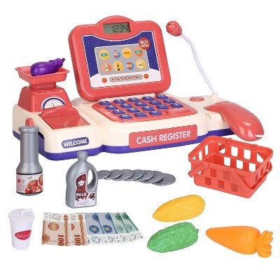 iMountek"Kids Cash Register Toy with Scanner, Calculator, Credit Card & Play Money - Educational Gift"Pink