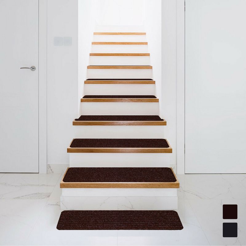 Costway 15 PCS Slip-resistant Stair Mats 30'' x 8'' Non-Slip Stair Treads Carpet, 4 of 11