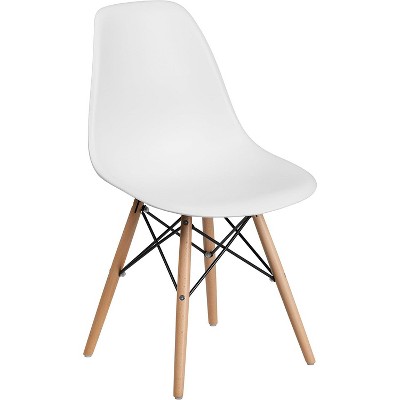 Summit Adventure Elon Series Plastic Modern Dining Chair with Wooden Legs, Mid-Century Modern Accent Chair for Dining Rooms and Offices, White