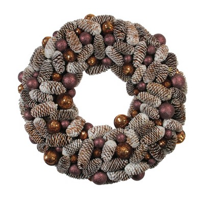 Melrose 21" Frosted Pine Cone and Ball Ornament Artificial Christmas Wreath