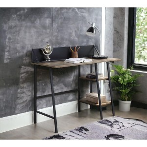 Kumasinova Rustic Oak/Black Wrting Table Computer Desk with 2-Shelf Storage Space&H-Shaped Base,Home Office Desk,Home Workstation - 1 of 4