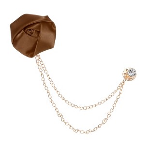 Unique Bargains Cloth Handmade Flower Lapel Pin with Gold Badge Tassel Chain Brooches 1.57 inch 1 Pc - 1 of 4