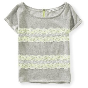 Aeropostale Womens Zip Lace Embellished T-Shirt - 1 of 2