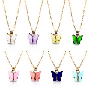 Charming 8-Pack Butterfly Necklaces for Girls | Adjustable 18" Kids Jewelry for Party Favors & Cosplay in 8 Colors - 1 of 4