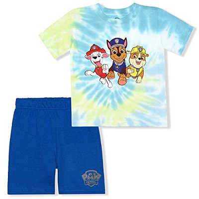 Nickelodeon Boy's 2-Pack Paw Patrol Tie Dye Graphic Tee and Casual Short Set for Toddler