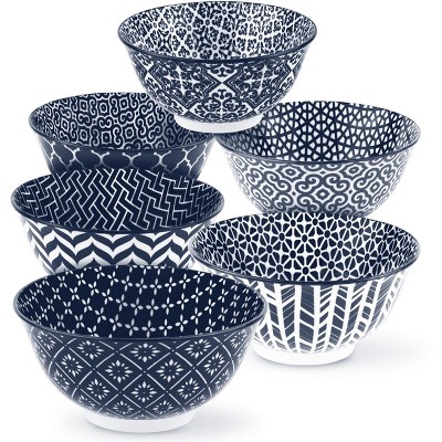 Kook Ceramic Cereal Bowls Patterned Set Of 6 18 Oz Blue Target