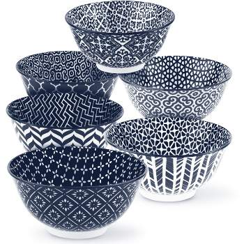 Kook Ceramic Cereal Bowls, Patterned, Set of 6, 18 oz