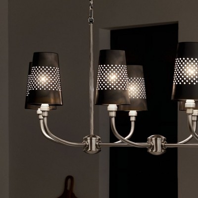 Adeena Classic Pewter 8-Light Linear Chandelier with Black Metal Shades