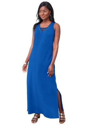Jessica London Women’s Plus Size Lace Up Maxi Dress, 32 W - Vivid Blue ...