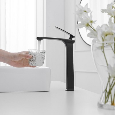 Matte Black Single Handle Vessel Sink Faucet with Drain Assembly