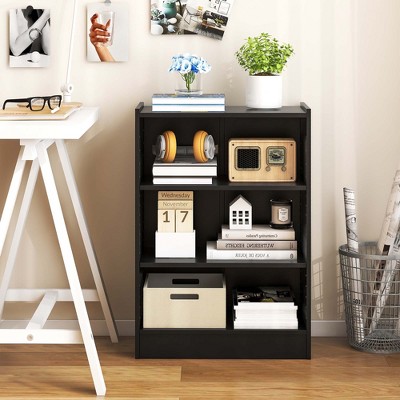 Black Adjustable 3-Tier MDF Wood Bookcase