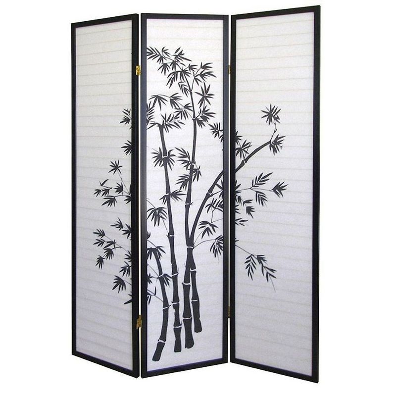 Legacy Decor Bamboo Print Oriental Privacy Shoji Screen Room Divider, 1 of 2
