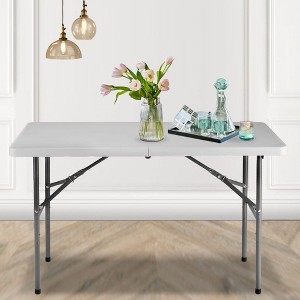 Osparple Folding Outdoor Dining Table,Rectangle Portable Patio Table with Carrying Handle,White - 1 of 4