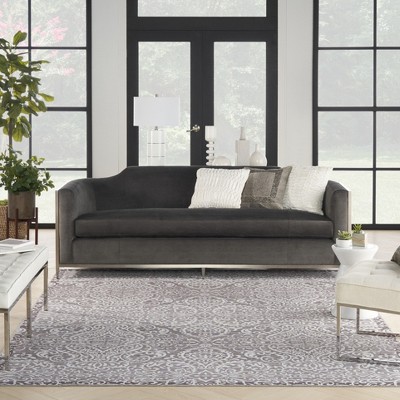 Stone Gray Damask Washable Chenille Area Rug 7'10" x 9'10"