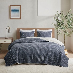 Sapphtopaz Comforter Set Bedding Set Embroidered Chevron Pattern Reversible Quilt Set 3 Piece 1 Quilt, 2 Pillow Shams - 1 of 4