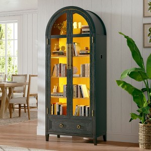 Fredees 73" Tall Arched Display Cabinet, 4-Tier Curio Cabinet with 3-Color LED Lights and Human Sensor, Adjustable Shelf for Toys & Books - 1 of 4