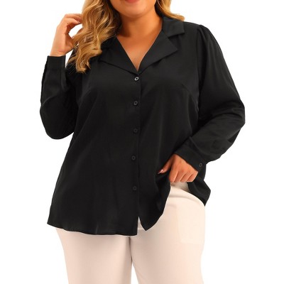 Agnes Orinda Women's Long Sleeve Casual Loose Business Work Fashionable  Button Down V Neck Shirts Black 3x : Target