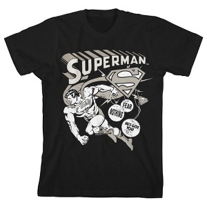Superman Core White Monochrome Character Art Boy's Black T-Shirt - 1 of 2