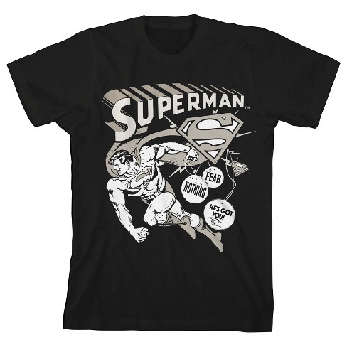 Superman Core White Monochrome Character Art Boy's Black T-shirt-xl ...