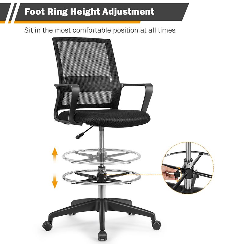 Costway Drafting Chair Tall Office Chair Adjustable Height w/Footrest, 5 of 11