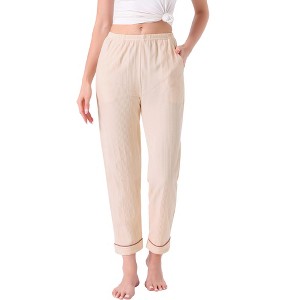 INSPIRE CHIC Women's Pajama Pants Cotton Knit Ribbed Elastic Waist Straight Leg with Pockets Loungewear - 1 of 4