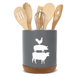 Elanze Designs Cow Pig Chicken Grey X-Large Cork Bottom Kitchen Utensil Holder - 1 of 4