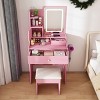TopComfy Makeup Mirrors Vanity Mirror with Stool Dressing Table for Bedroom 2 Drawers 5 Storage Cabinets for Bedroom, Pink, 35.43"*18.9"*9.06" - 2 of 4