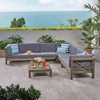 Brava 6pc Acacia Wood Sectional Patio Seating Set - Christopher Knight Home