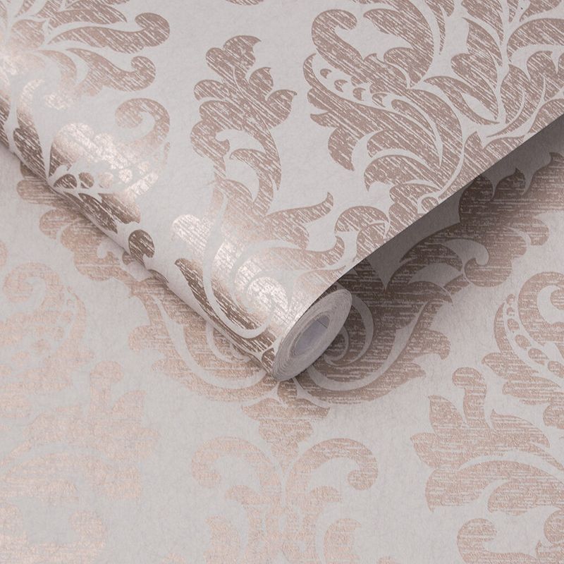 Antique Taupe and Rose Gold Damask Paste the Wall Wallpaper, 3 of 5
