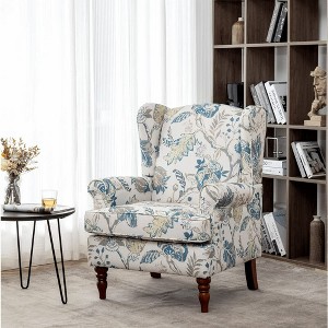 Erommy Upholstered Accent Chair, Floral Print Fabric Armchair,Blue - 1 of 4