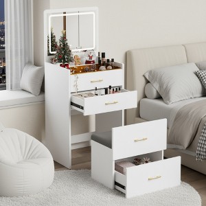 FONTOI 23.6" 3 in 1 Makeup Vanity Table Desk with Flip Top Storage Drawer and Upholstered Stool for Bedroom Dressing Room, White, 23.6"*15.7"*49" - 1 of 4