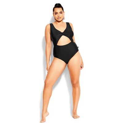 Women's Cutout Scallop Trim One Piece Swimsuit -Cupshe-Black-X-Large