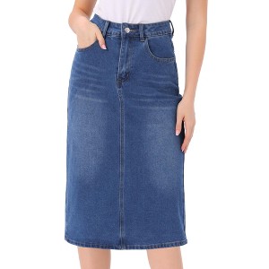 INSPIRE CHIC Women's Casual High Waist Stretchy Midi Jean Skirt - 1 of 4