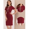 Allegra K Women's Work Business Round Neck Tweed Trim Short Sleeve Sheath Dress - 2 of 4